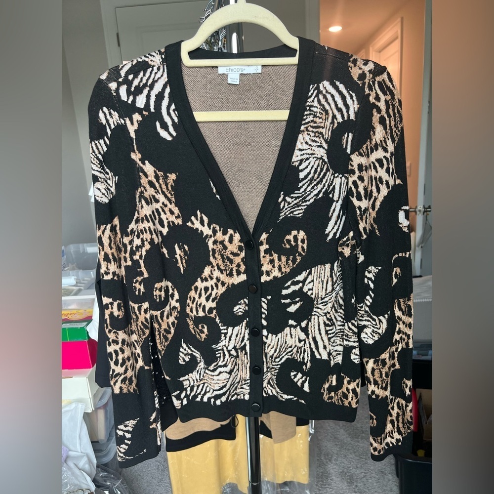 Chico's Jacquard Animal Print Cardigan Sweater S - Picture 8 of 12